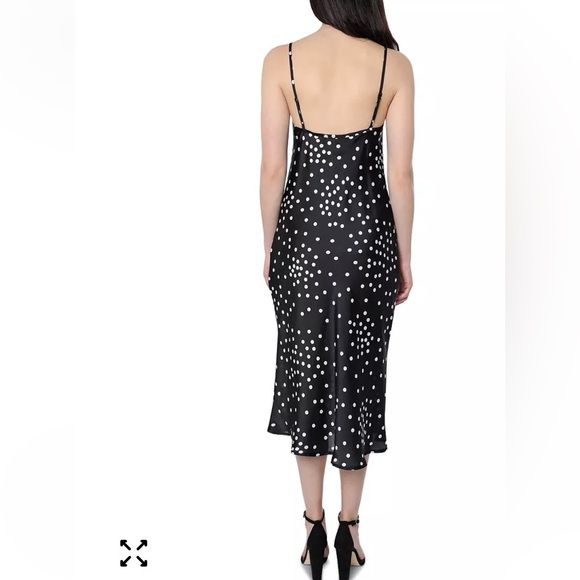 Bebe Black and White Polka Dot Satin Midi Sheath Dress - Picture 2 of 6